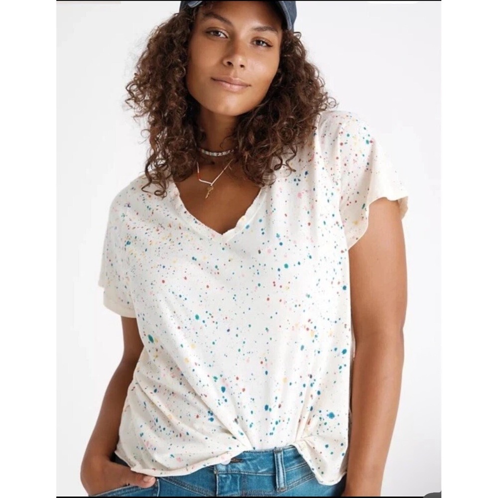 Pilcro Cream Speckled Short Sleeve V-Neck Tee